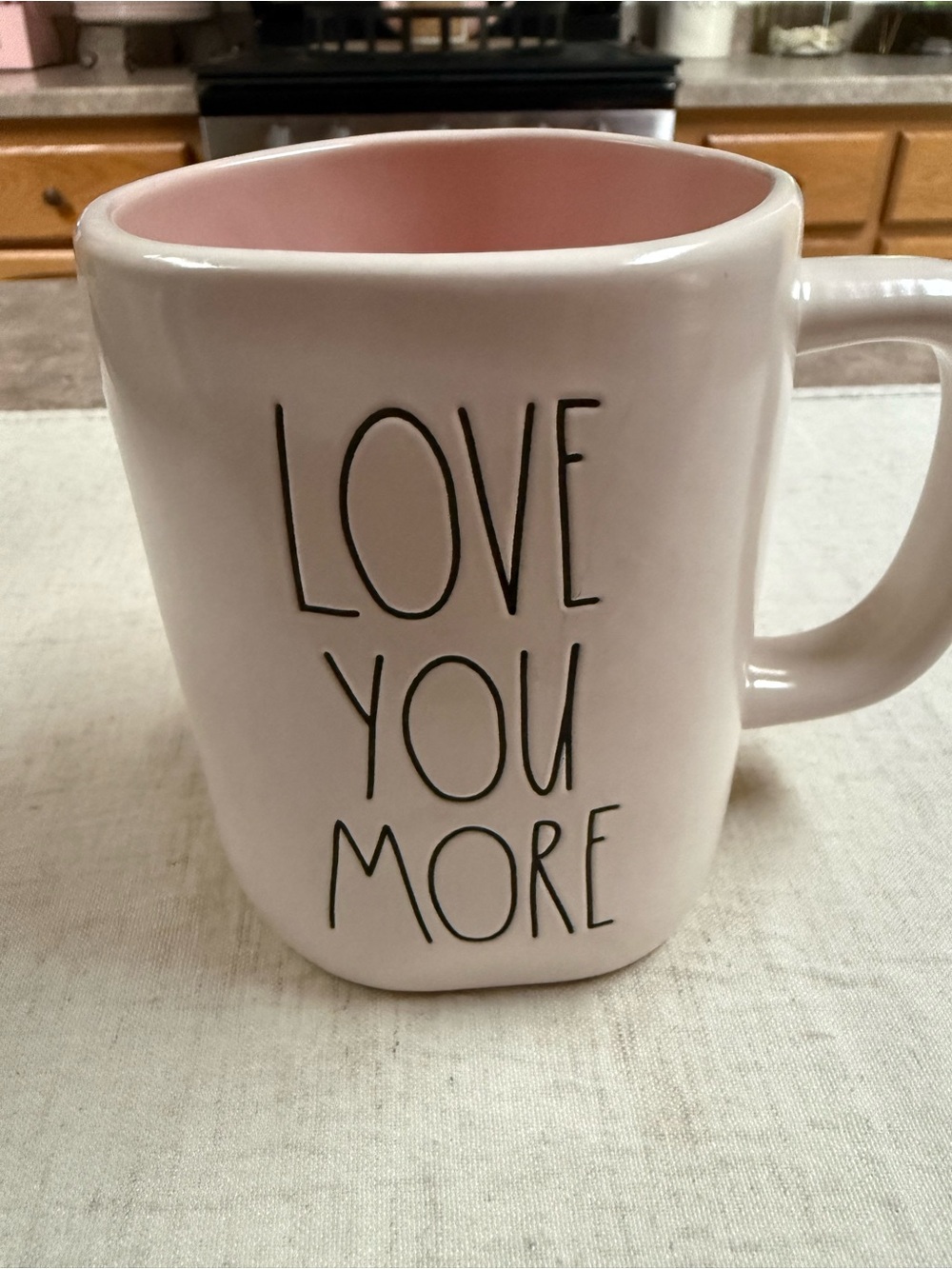 Rae Dunn Pink and White 'Love You More' Ceramic Mug